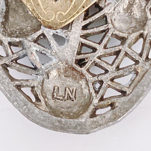Vintage 1930s Signed LN Dress Clip Floral Openwork Silver Tone - Picture 8 of 15